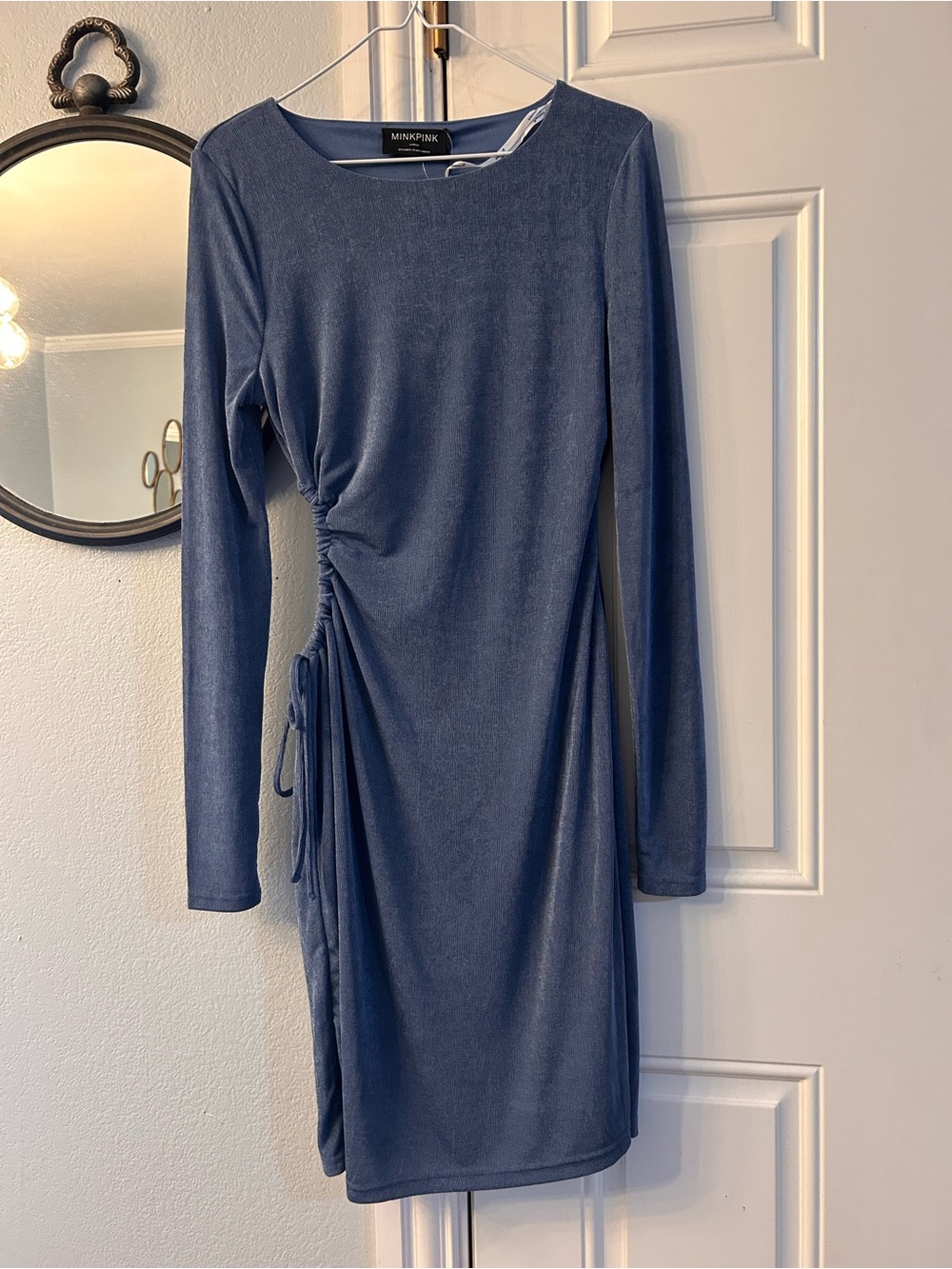 MINKPINK Slate Blue Long-Sleeve Ruched Tie-Side Dress